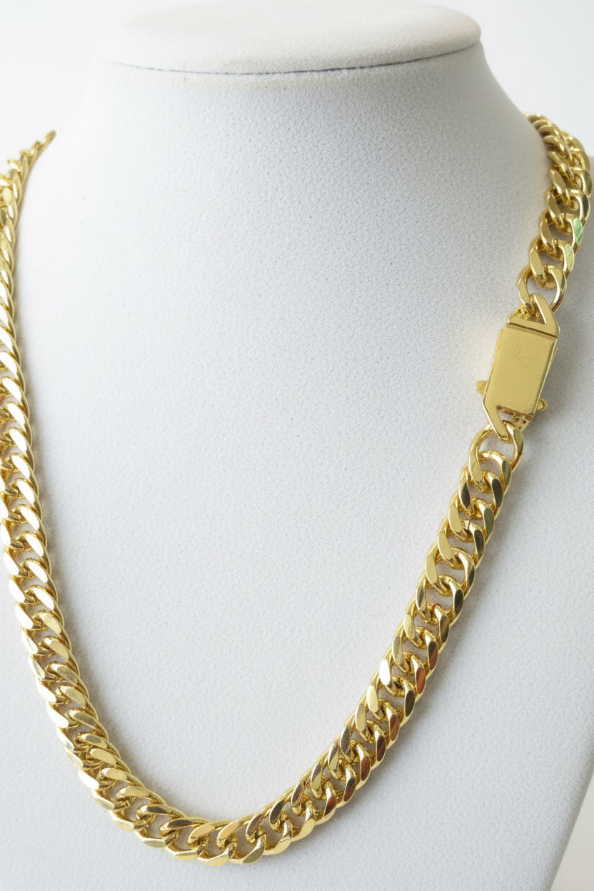 18K Gold filled 20" 9mm Cuban Link Chain with Blinged out Clasp
