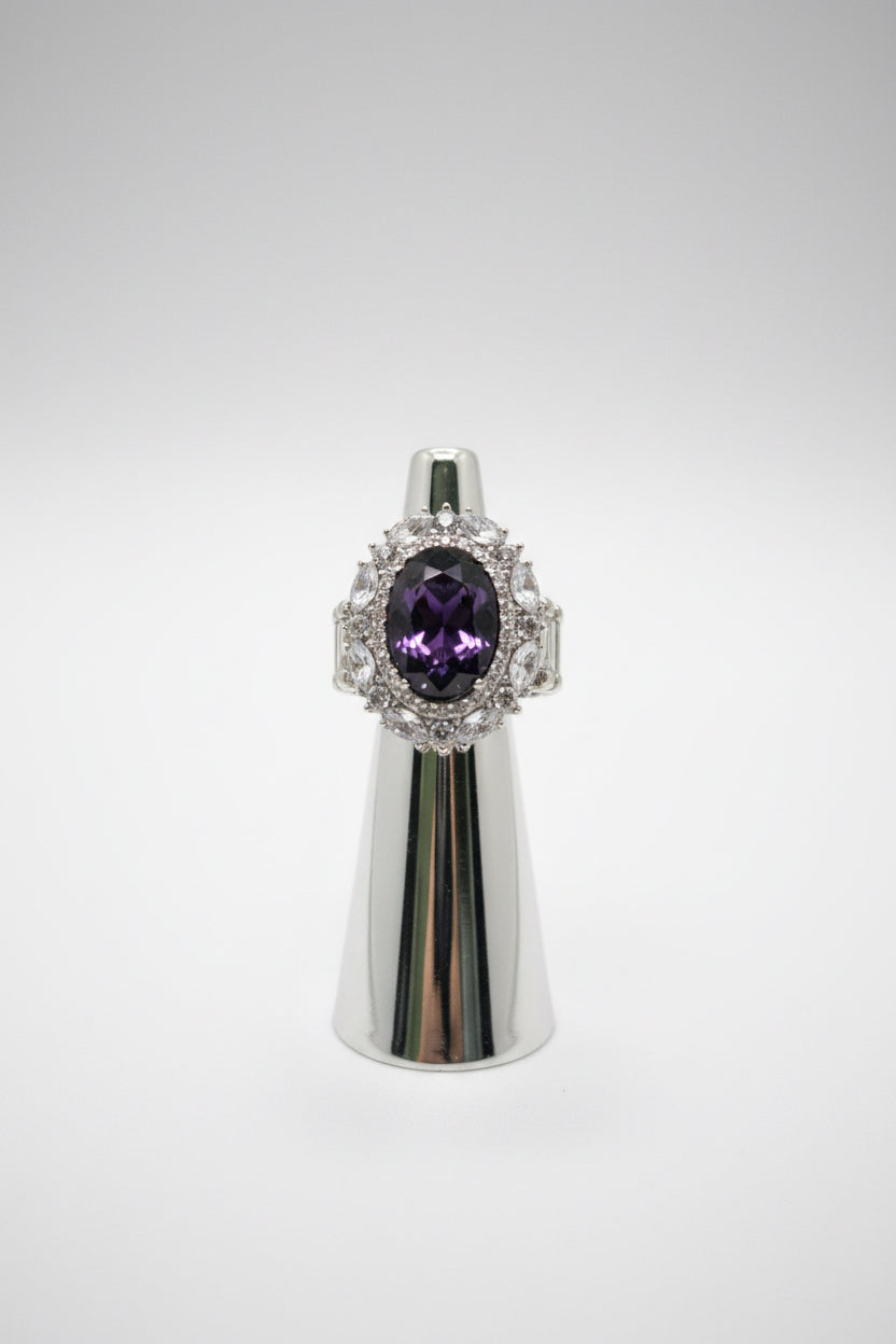 Divas Silver plated stretch purple center stone & cubic  zirconia adjustable