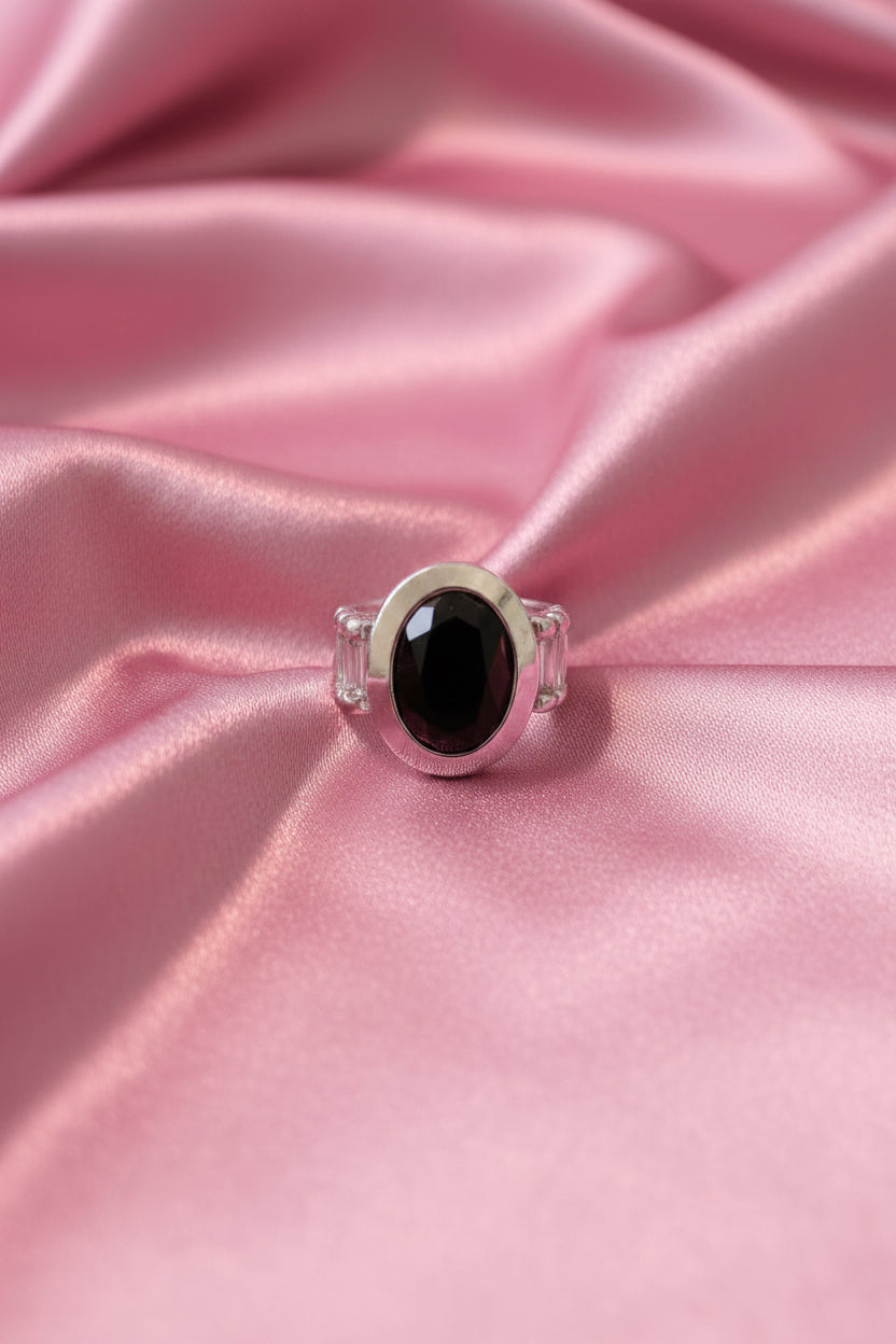 Dolls Silver plated single Stone Onyx ring (adjustable)