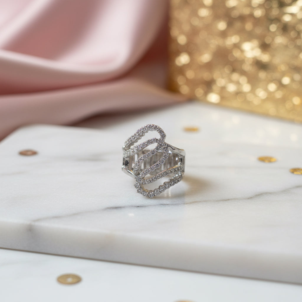 Divas Silver Plated swirl cz ring (adjustable)