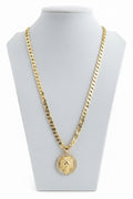 18K Gold filled 24” and 7mm Cuban Link Chain with Lion Pendant surrounded by CZs