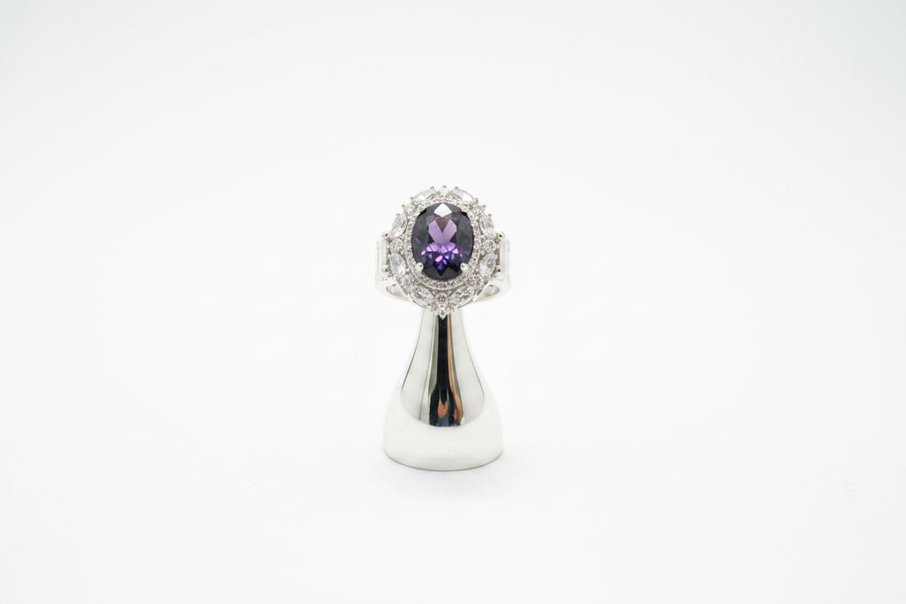 Divas Silver plated stretch purple center stone & cubic  zirconia adjustable