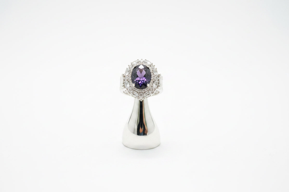Divas Silver plated stretch purple center stone & cubic  zirconia adjustable