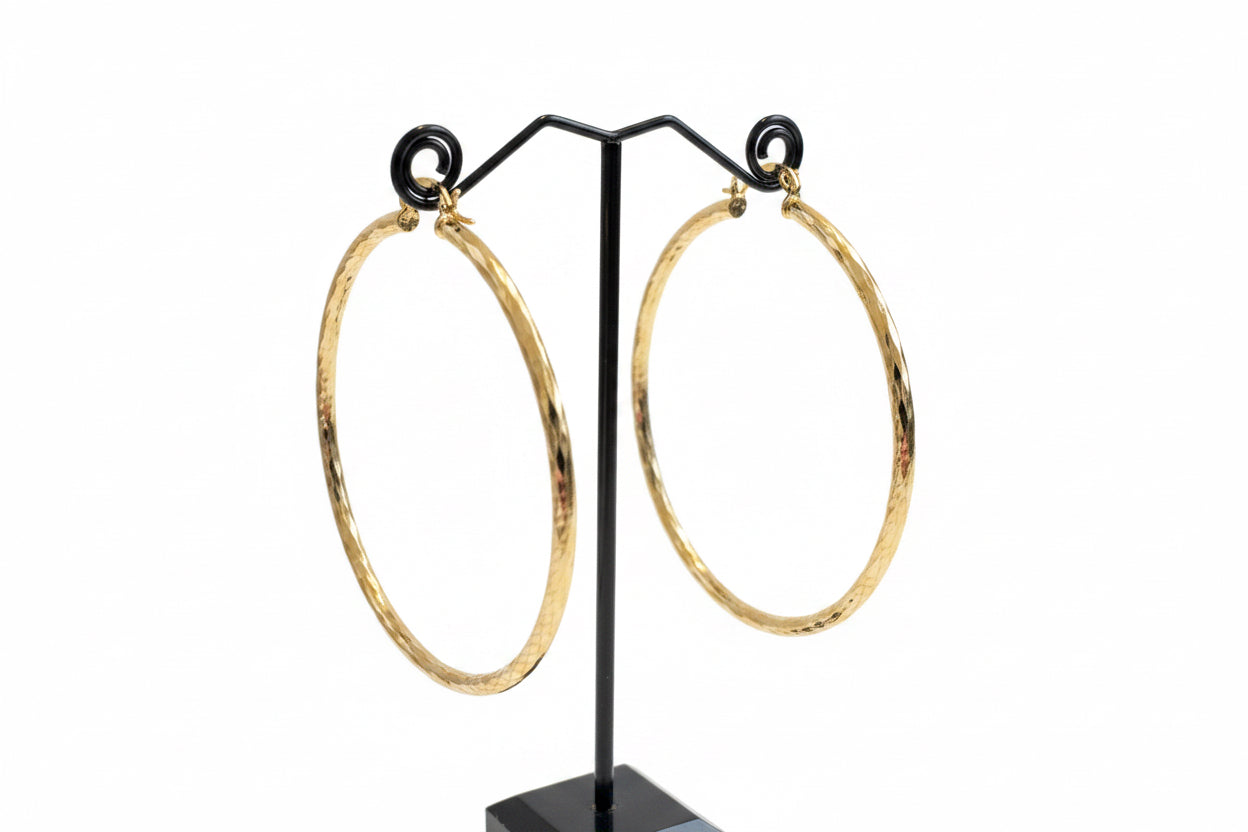 18K Gold filled Diamond Cut Hoop Earrings 70mm