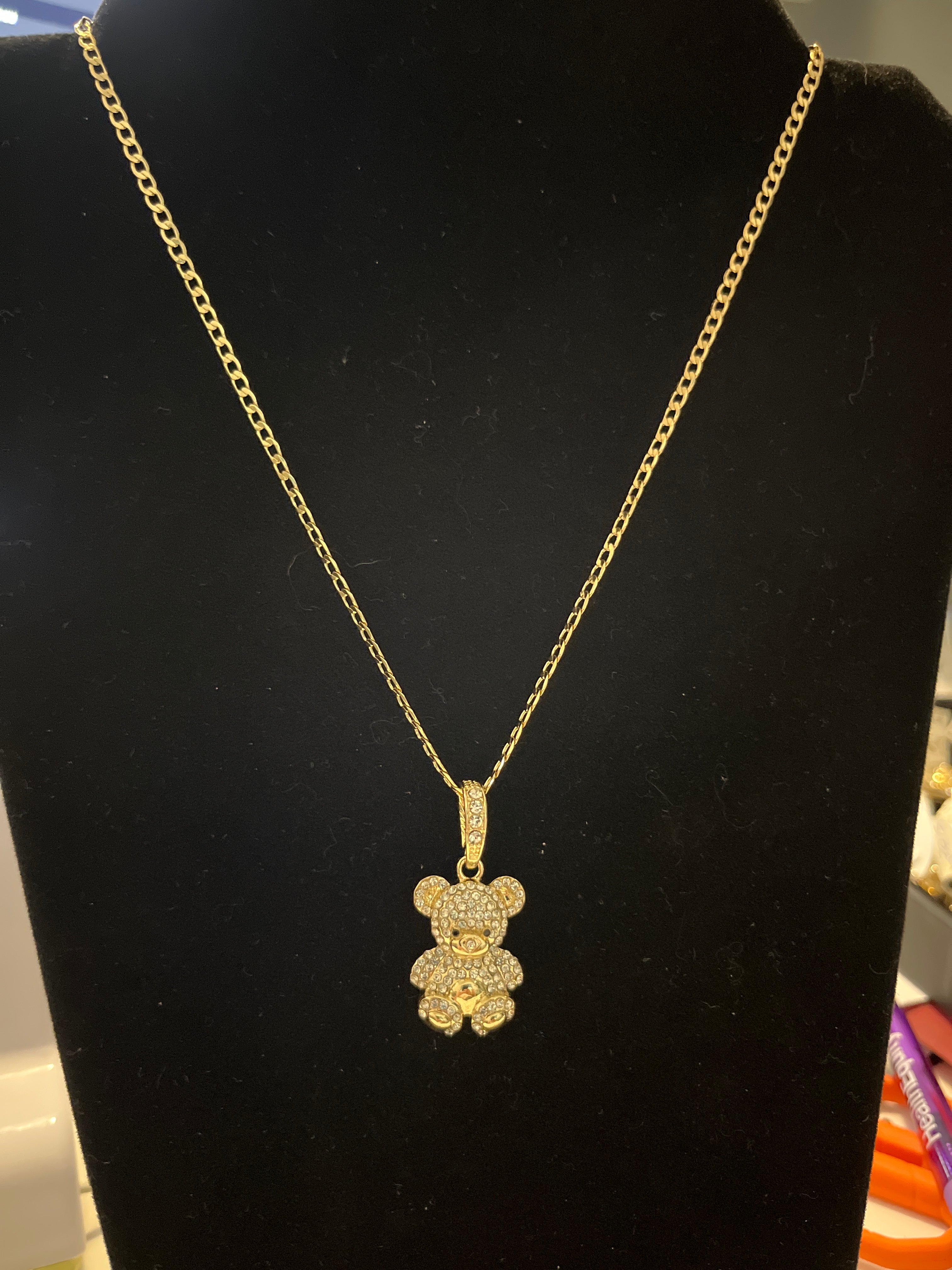 18k Gold filled 18” 3mm Cuban Link Chain with Teddy Bear Pendant