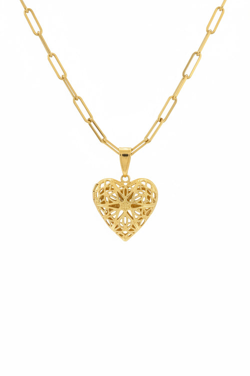 18K Gold filled 18” 4mm Paperclip chain with Heart Locket.