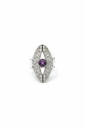Divas filigree Silver plated ring with an elliptical eye shaped design.