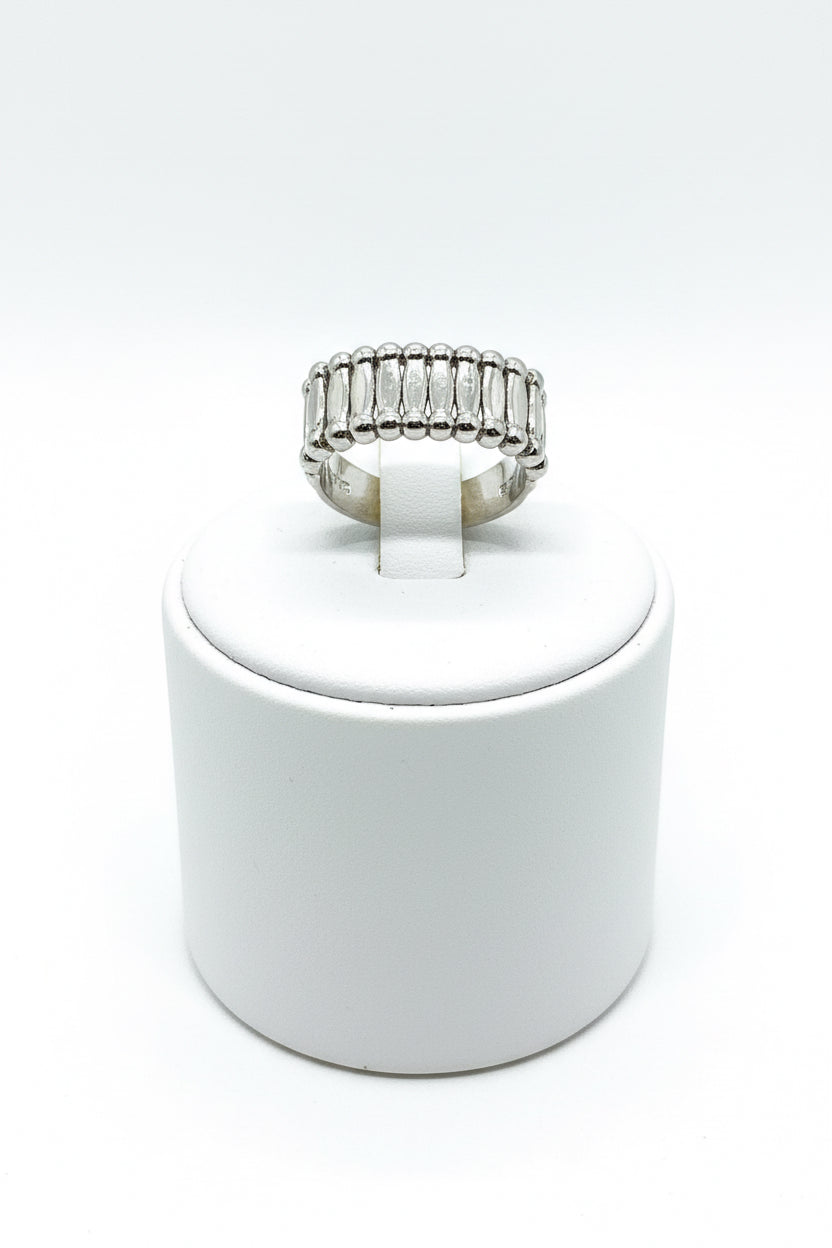 Dolls Large statement silver stretch ring with pink stones & Zirconia