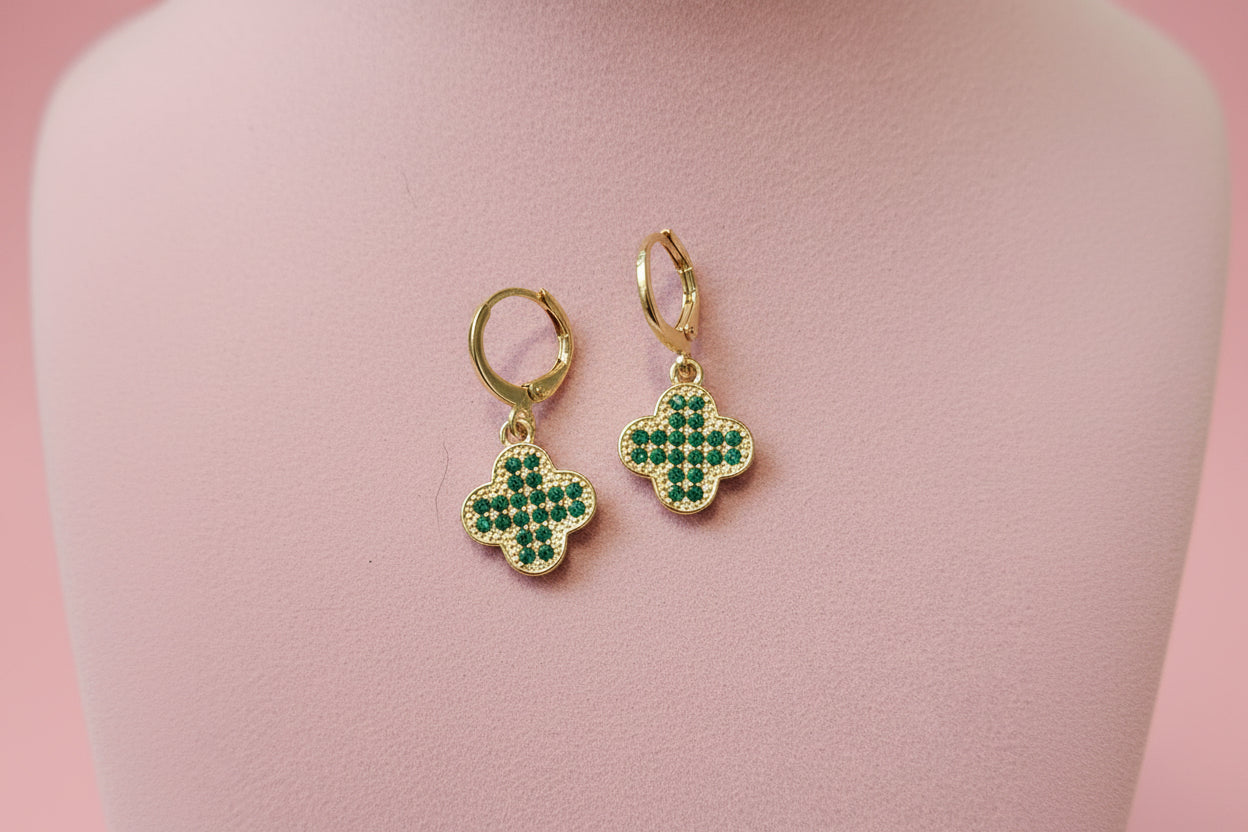 18K Gold filled Green Clover Earrings