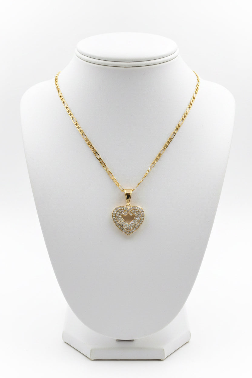 18K Gold filled 3mm 18” Figaro Chain with Cz Heart.