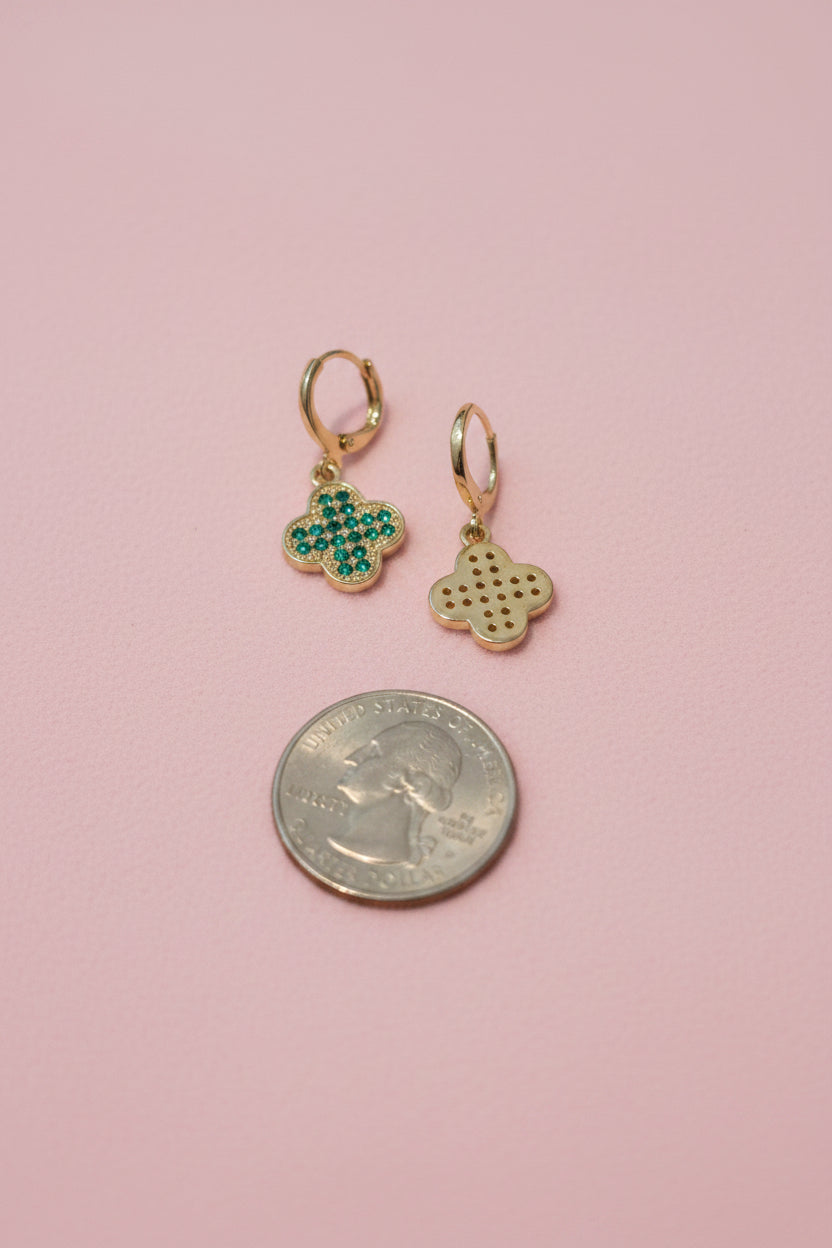 18K Gold filled Green Clover Earrings