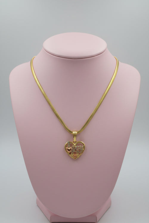 18K Gold filled 18” 4mm Herringbone chain with I Love You pendant