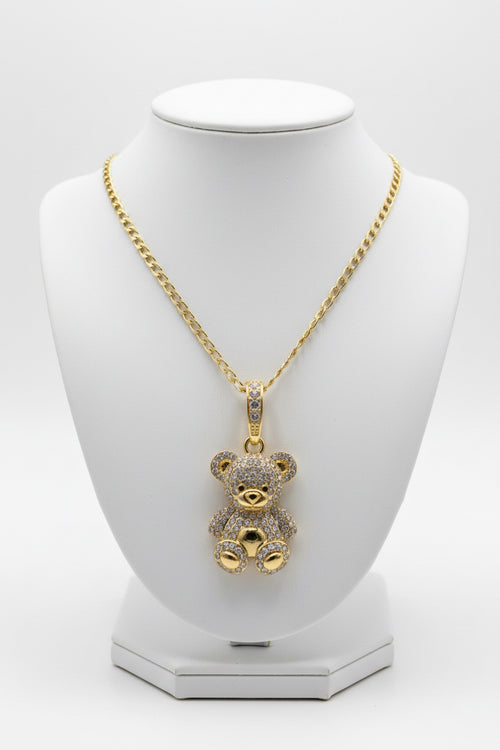 18k Gold filled 18” 3mm Cuban Link Chain with Teddy Bear Pendant
