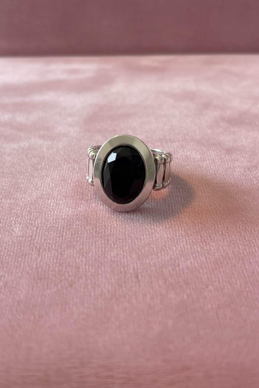 Dolls Silver plated single Stone Onyx ring (adjustable)