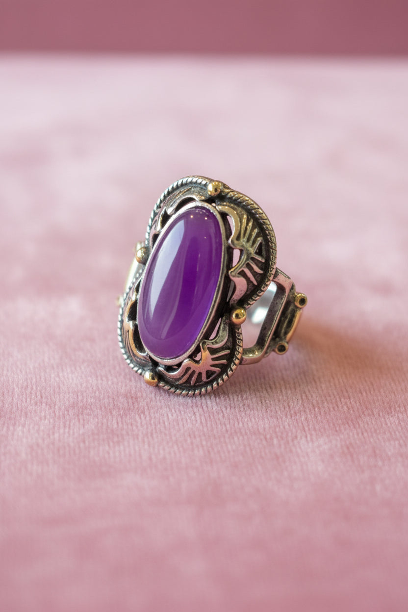 Dolls Native American Navajo silver plated stretch Ring.  Adjustable ring size 7 and over