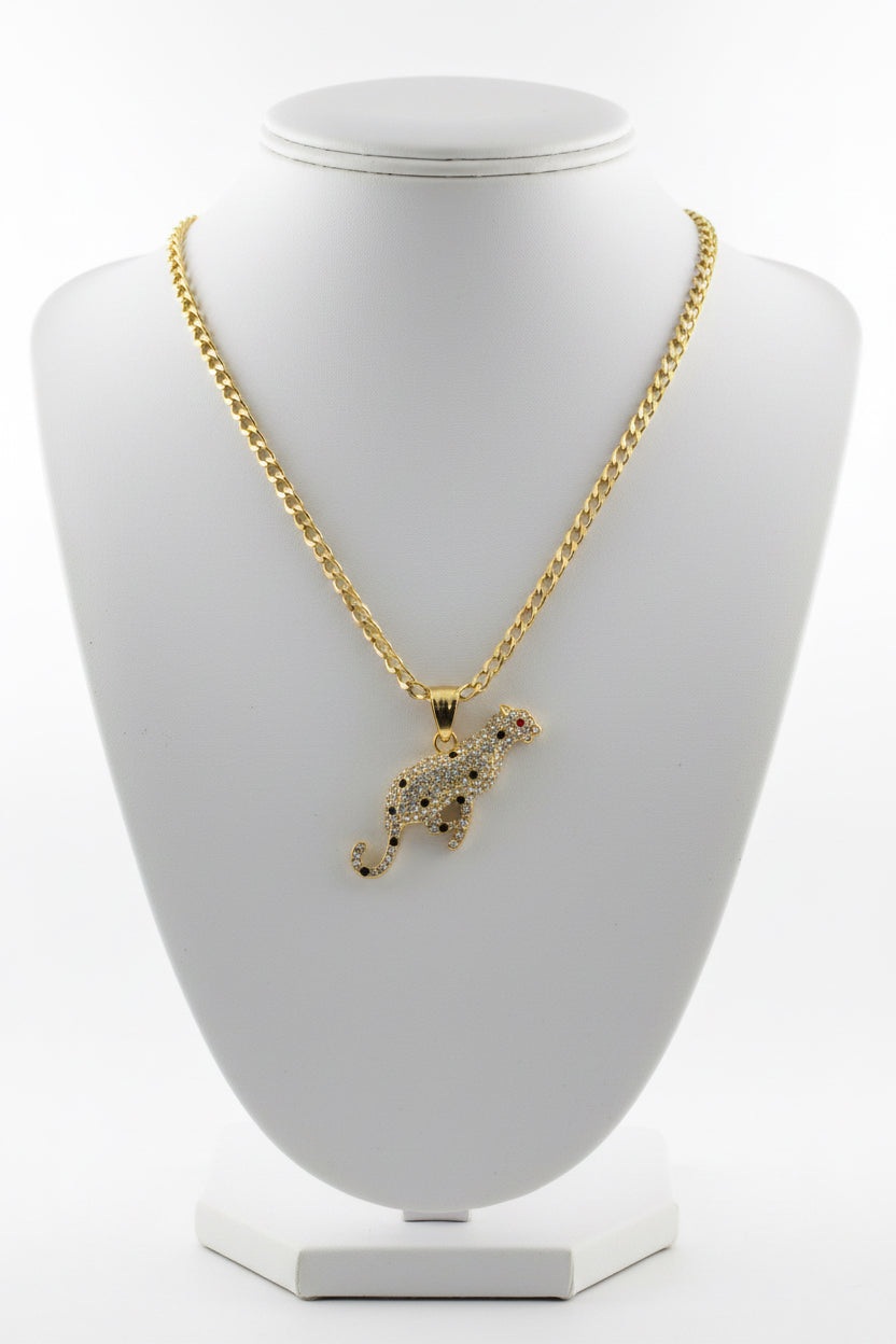 18K Gold filled 18” 3mm Cuban Link chain with blinged out Cougar.