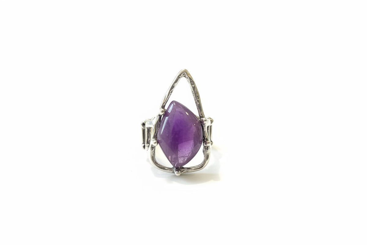 Dolls Purple Triangle Silver plated Amethyst (large Ring.) Adjustable