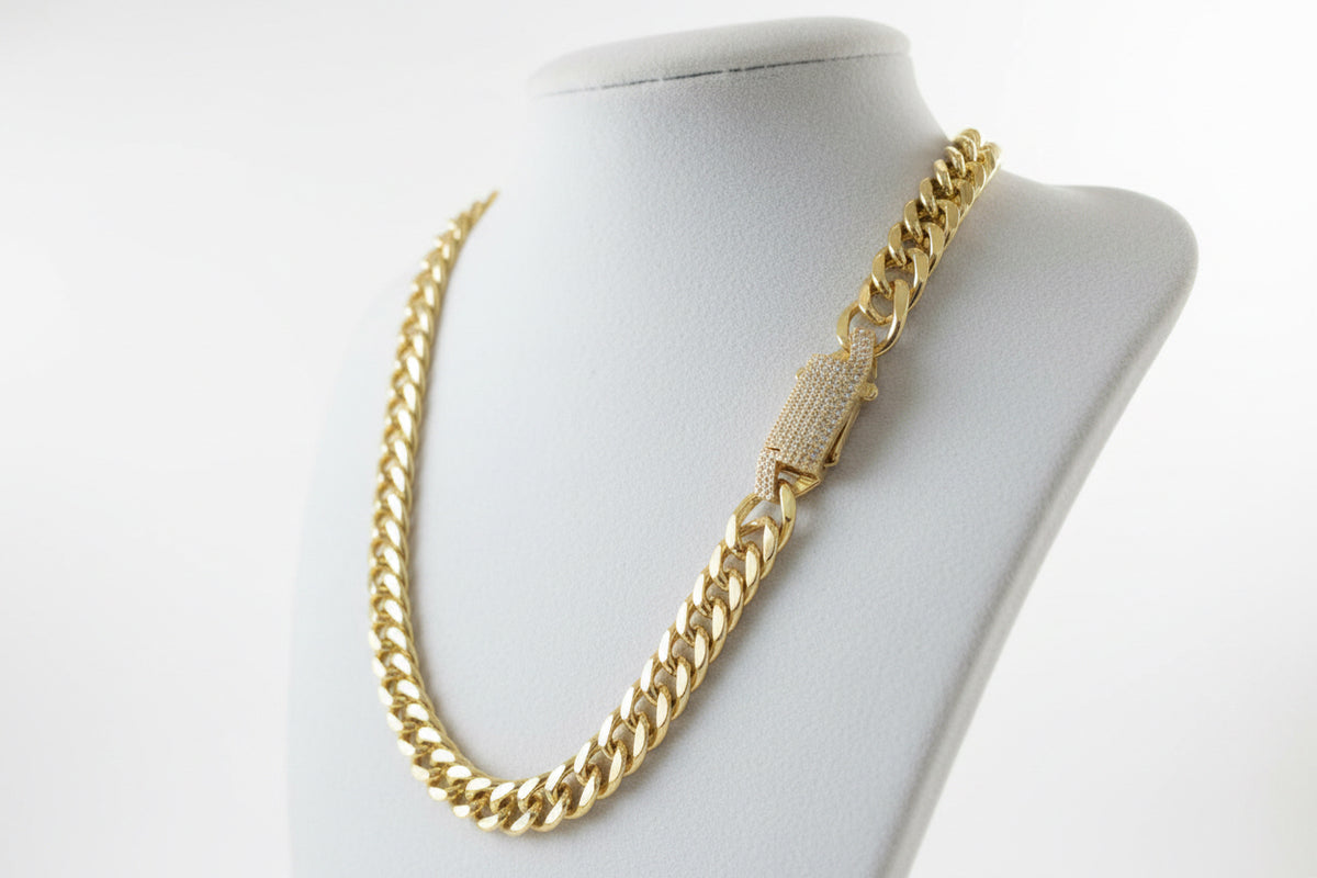 18K Gold filled 20" 9mm Cuban Link Chain with Blinged out Clasp
