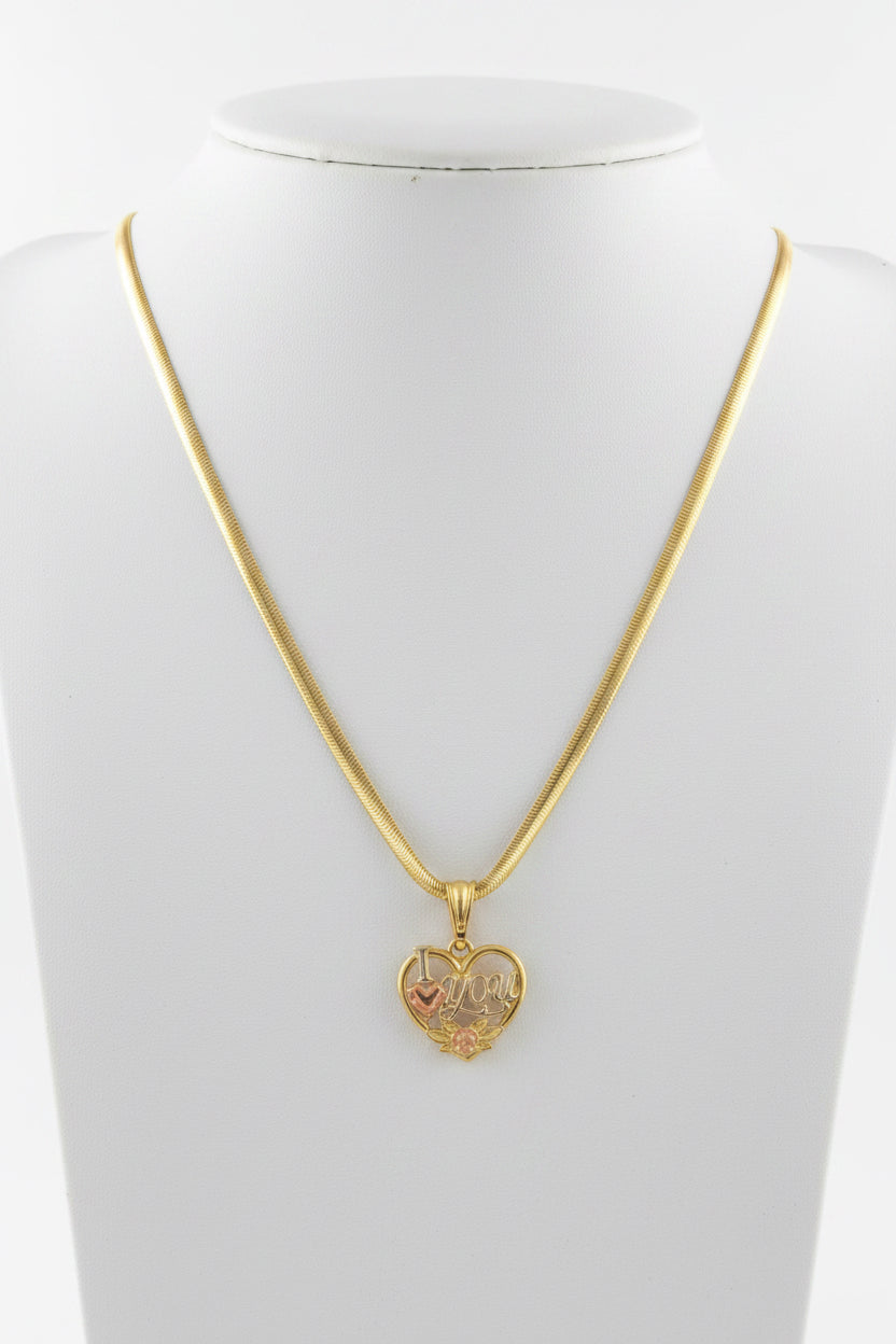 18K Gold filled 18” 4mm Herringbone chain with I Love You pendant