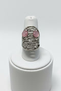 Dolls Large statement silver stretch ring with pink stones & Zirconia