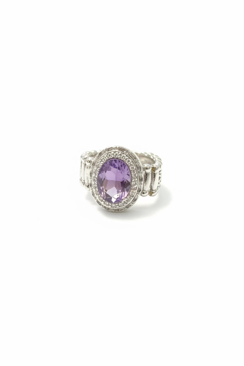 Divas Purple Oval and cubic zirconia Silver plated cocktail ring