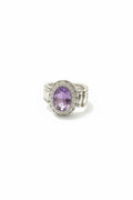 Divas Purple Oval and cubic zirconia Silver plated cocktail ring