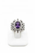 Divas Purple & Sunbrust Silver plated Cocktail ring.