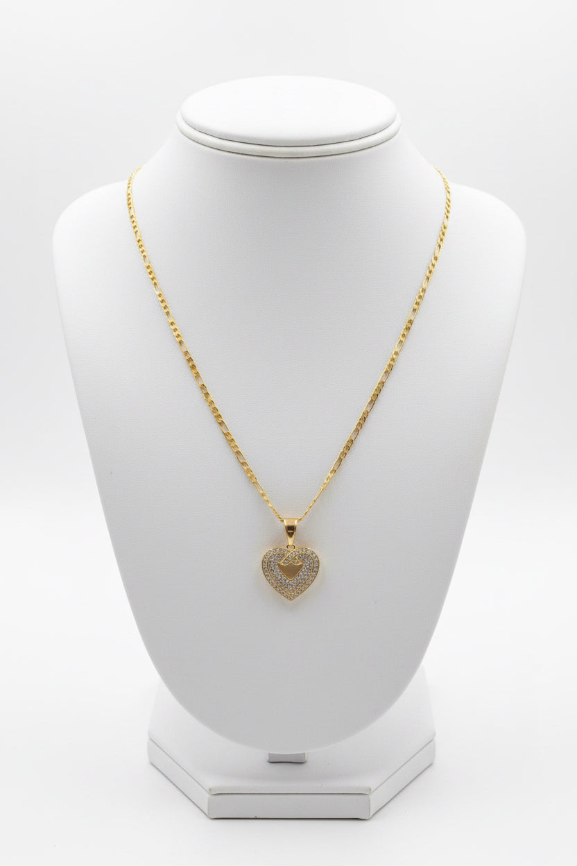 18K Gold filled 3mm 18” Figaro Chain with Cz Heart.