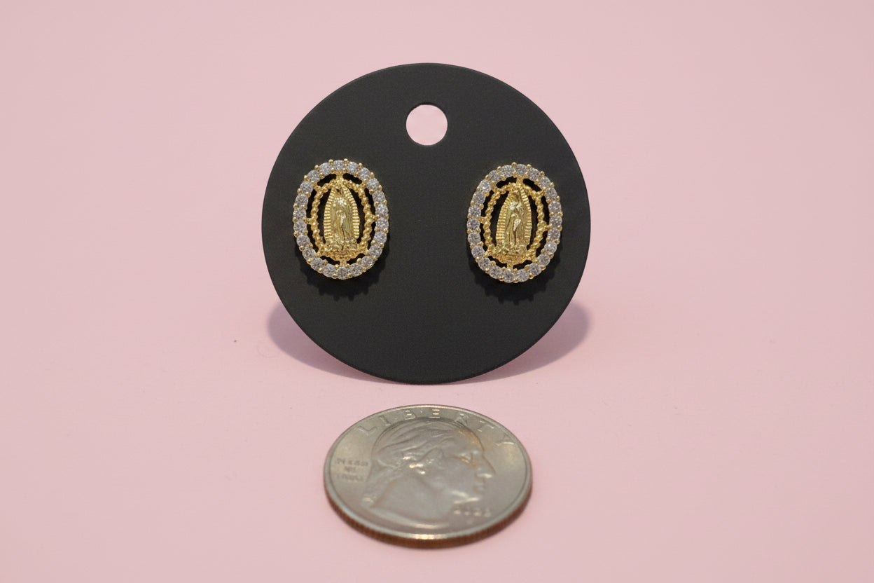 18K Gold filled St. Mary Oval stud Earring surrounded by CZs