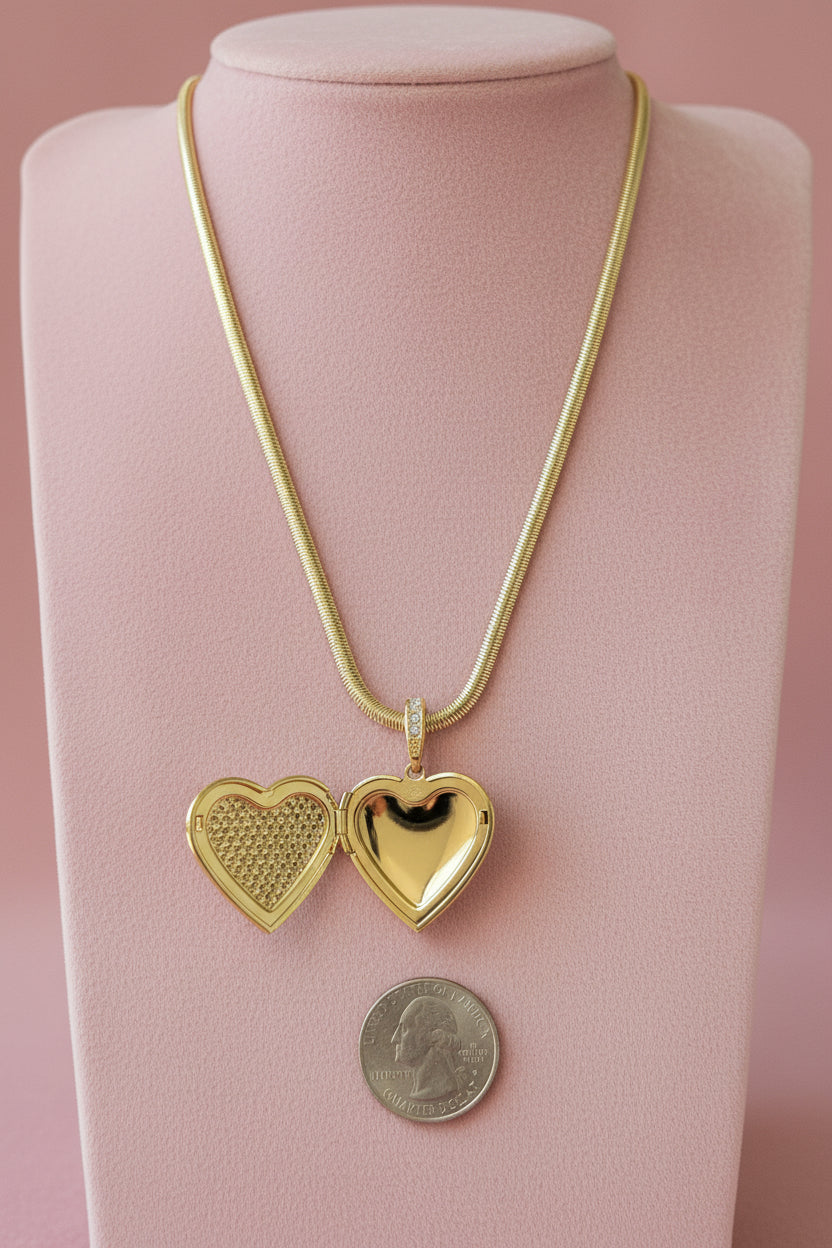18K Gold filled Herringbone Chain with Locket.