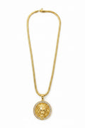 18K Gold filled 4 mm 18” Herringbone chain with Lion pendant surrounded by cz stones
