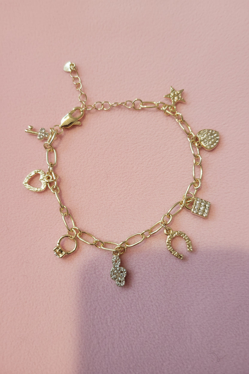 18K Gold filled Paperclip Lucky Charms Bracelet.