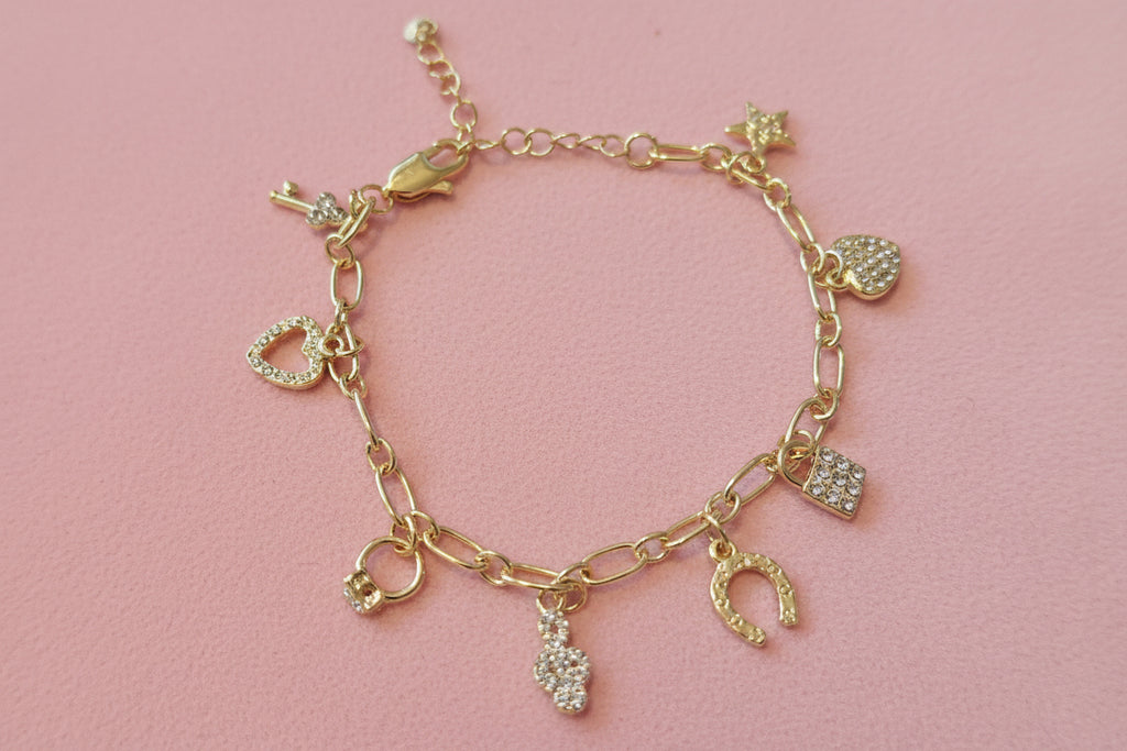 18K Gold filled Paperclip Lucky Charms Bracelet.