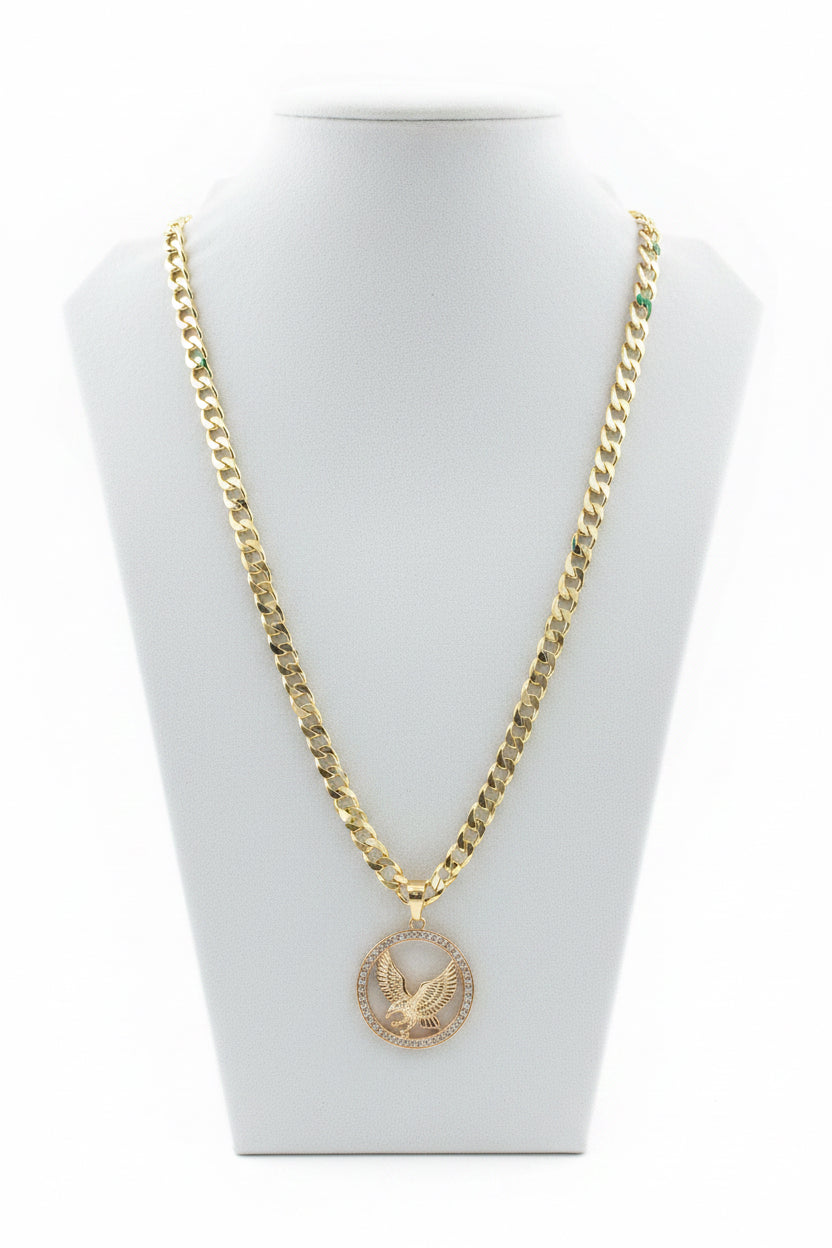 18K Gold filled 20” 7 mm Cuban link chain with Eagle pendant