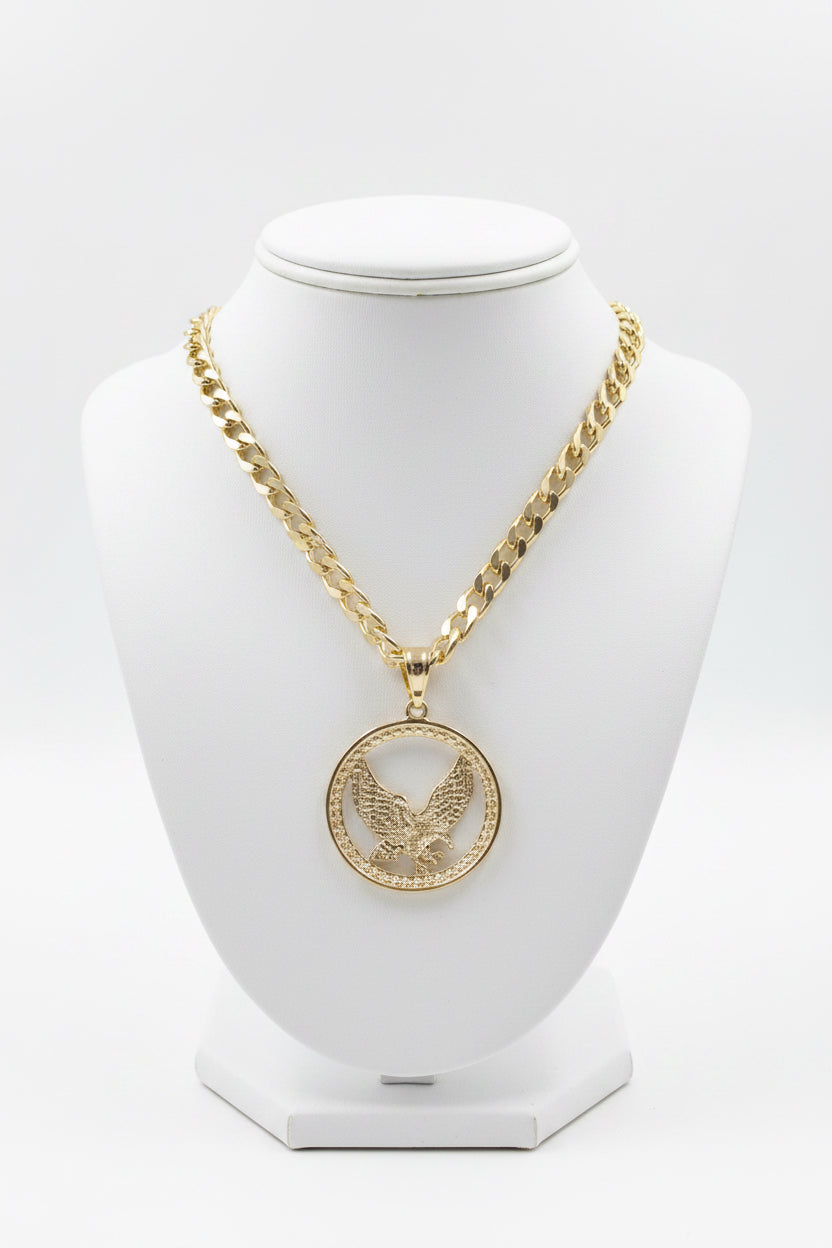 18K Gold filled 20” 7 mm Cuban link chain with Eagle pendant