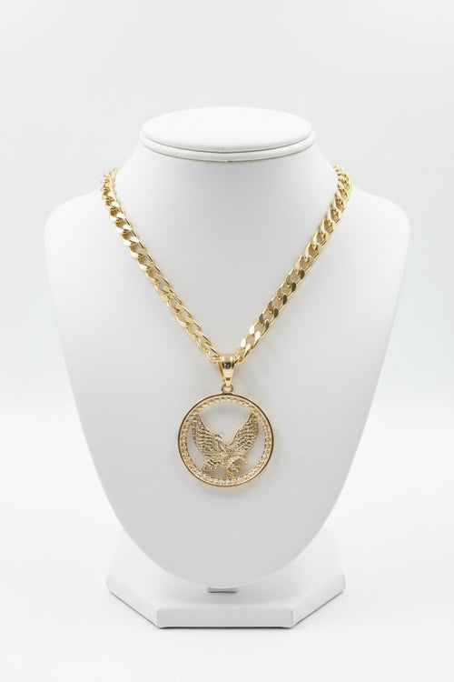 18K Gold filled 20” 7 mm Cuban link chain with Eagle pendant