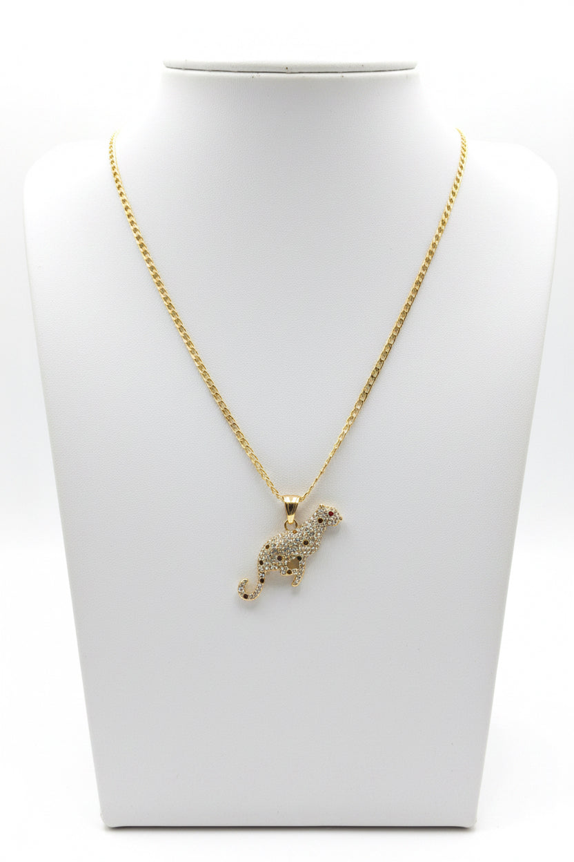 18K Gold filled 18” 3mm Cuban Link chain with blinged out Cougar.