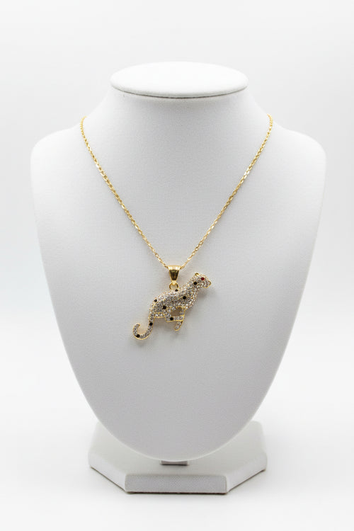 18K Gold filled 18” 3mm Cuban Link chain with blinged out Cougar.