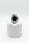 Divas Silver plated Onyx stretch ring, one size fits most  ￼