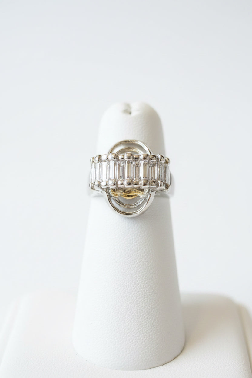 Divas Silver Plated Round multi stone Onyx ring with cubic zirconia (adjustable)