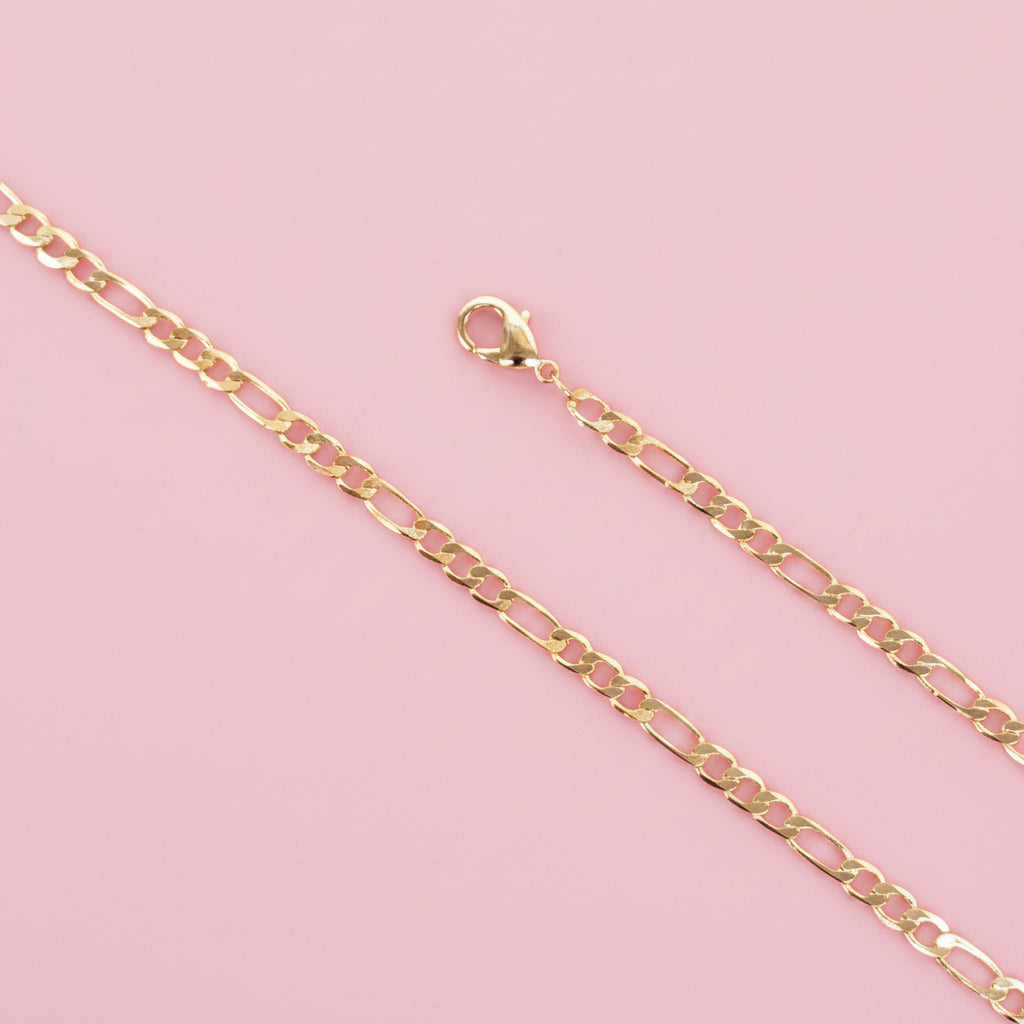 18K Gold filled 3mm 18” Figaro chain with I love you Heart Pendant