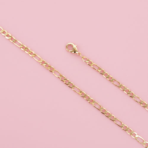 18K Gold filled 3mm 18” Figaro chain with I love you Heart Pendant